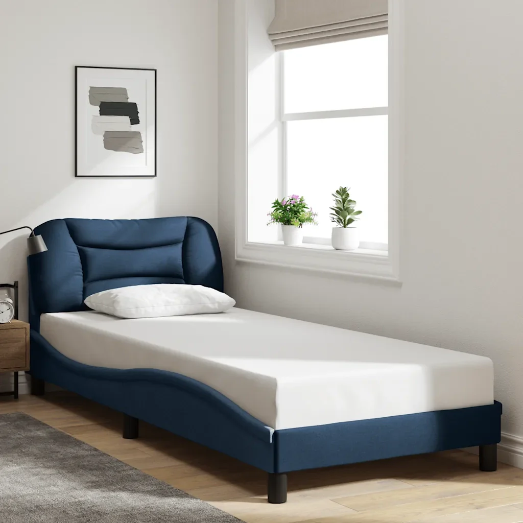 Letto singolo | Letto per adulti | Giroletto senza Materasso Hvar Blu 90x190 cm in Tessuto - Image 2