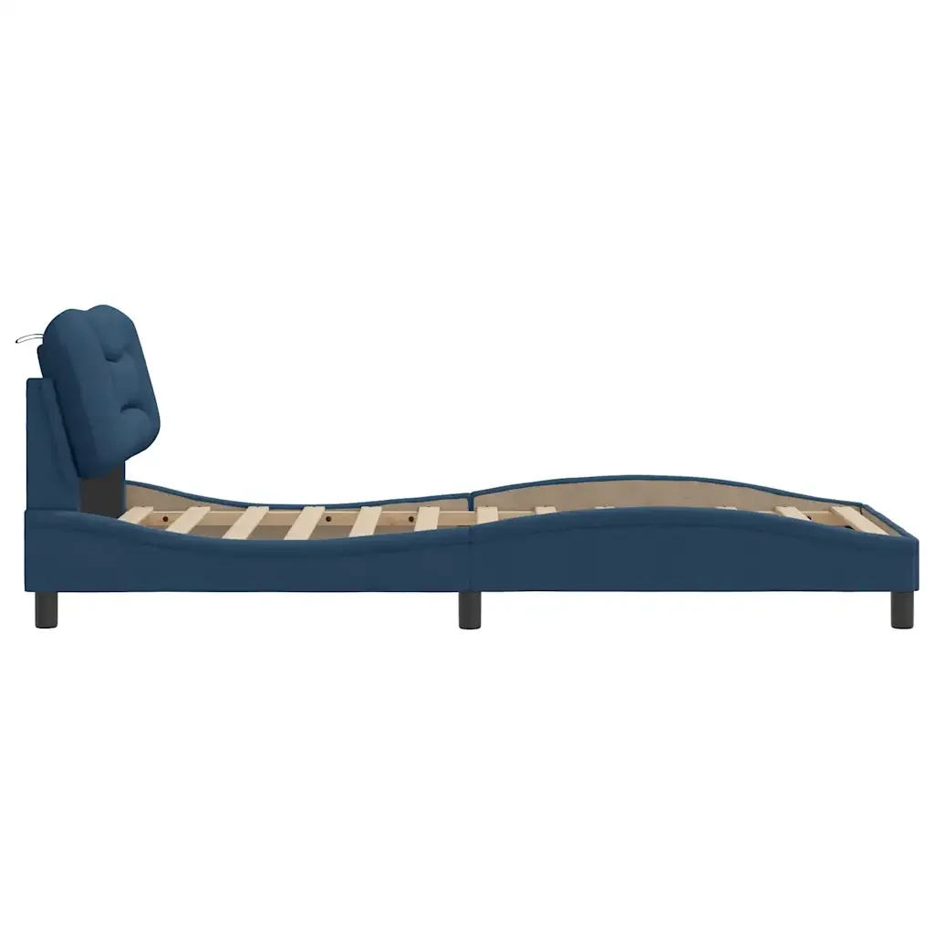 Letto singolo | Letto per adulti | Giroletto senza Materasso Hvar Blu 90x190 cm in Tessuto - Image 5