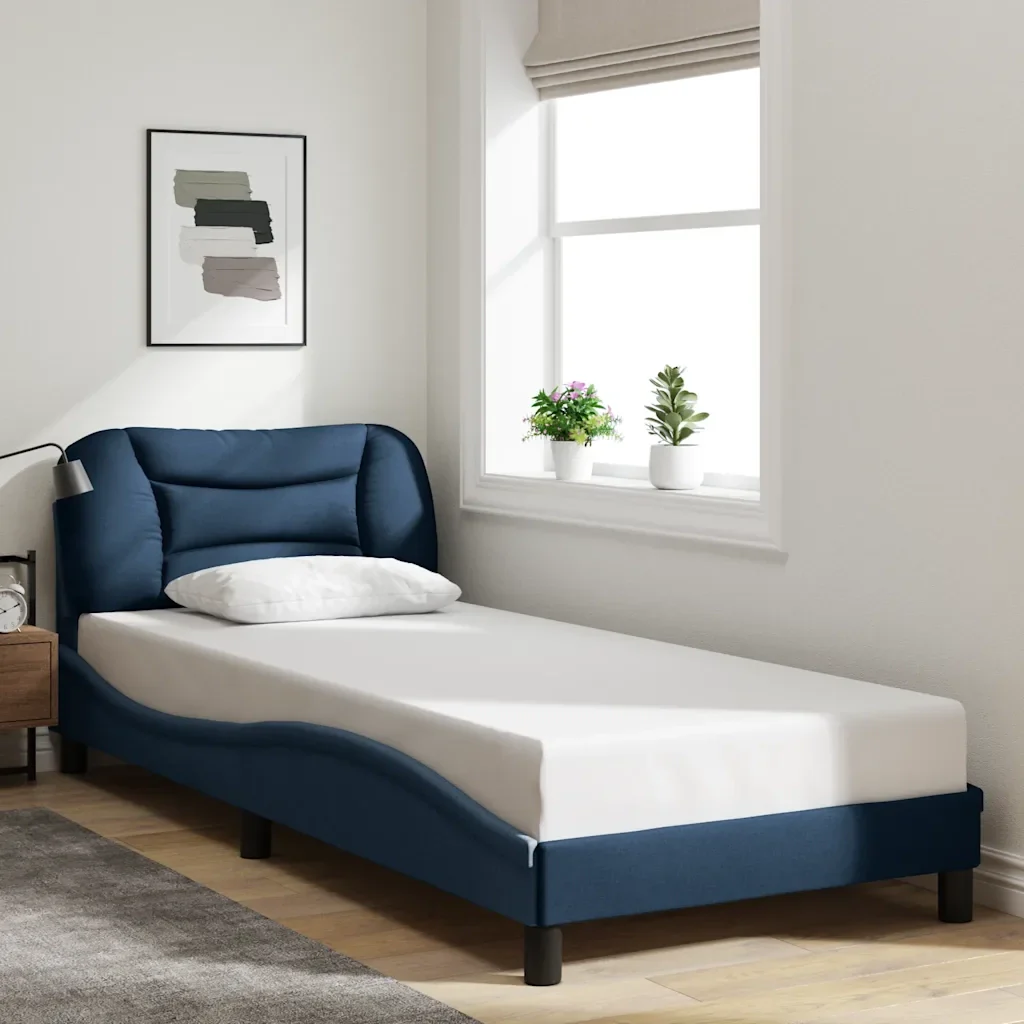 Letto singolo | Letto per adulti | Giroletto senza Materasso Hvar Blu 90x200 cm in Tessuto - Image 2