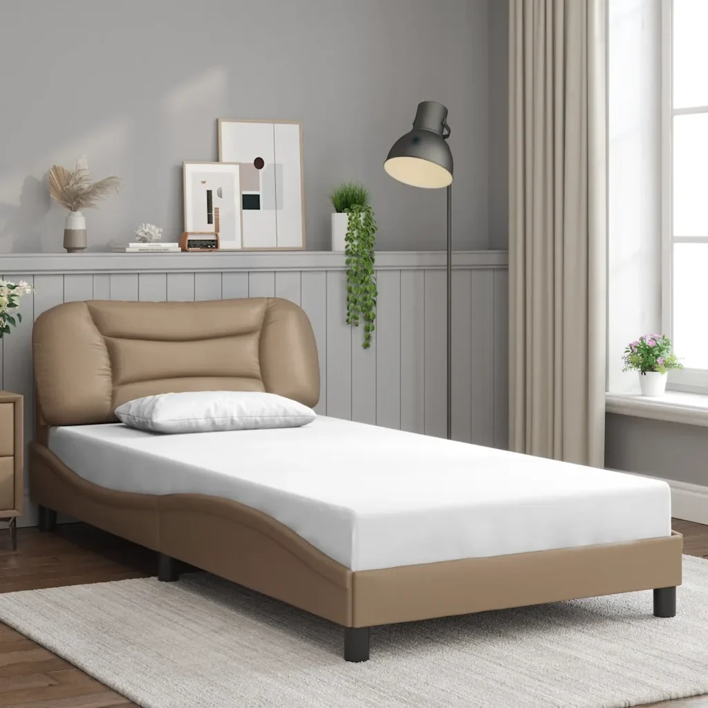 Letto singolo | Letto per adulti | Giroletto senza Materasso Hvar Cappuccino 100x200 cm in Similpelle - Image 2
