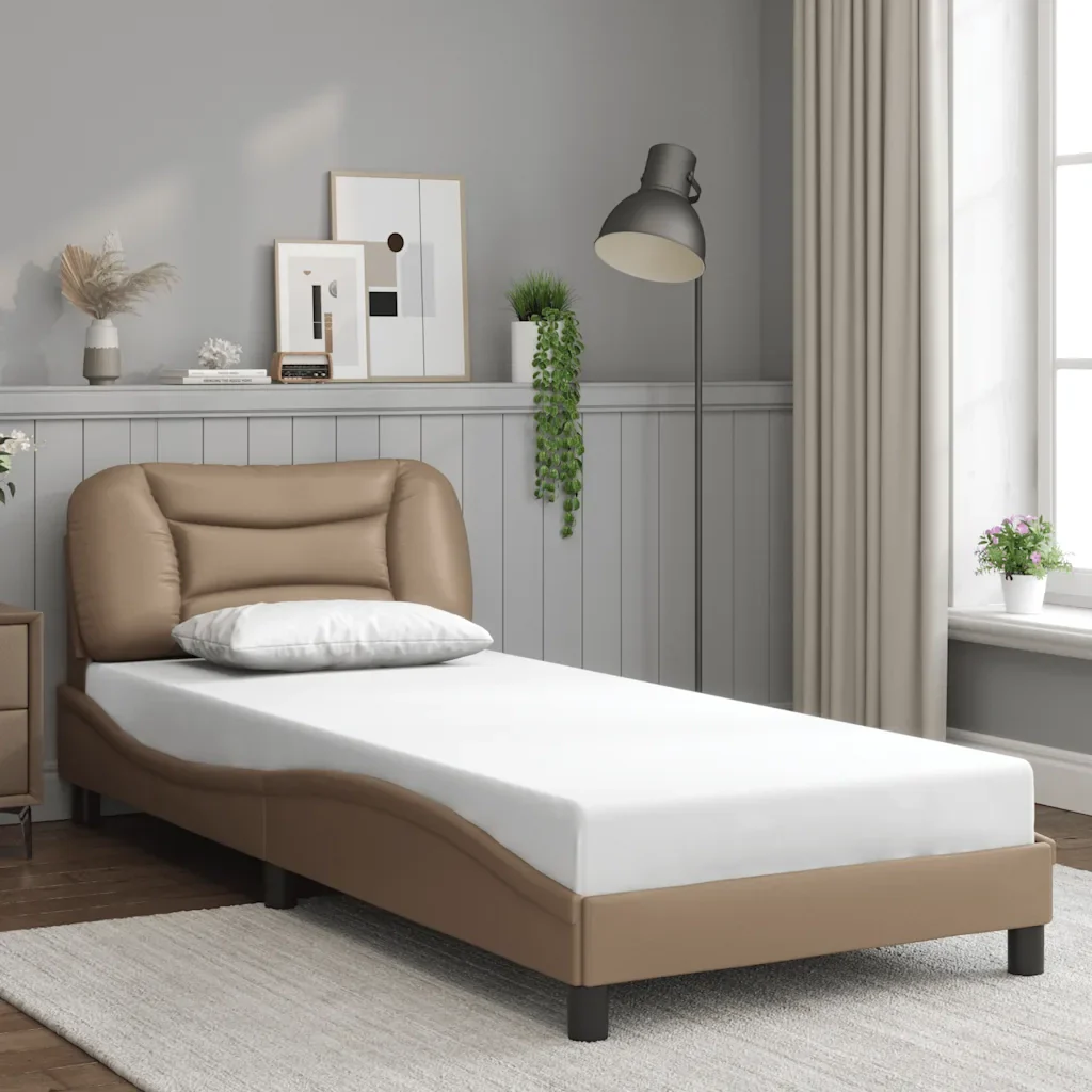 Letto singolo | Letto per adulti | Giroletto senza Materasso Hvar Cappuccino 90x190 cm in Similpelle - Image 2
