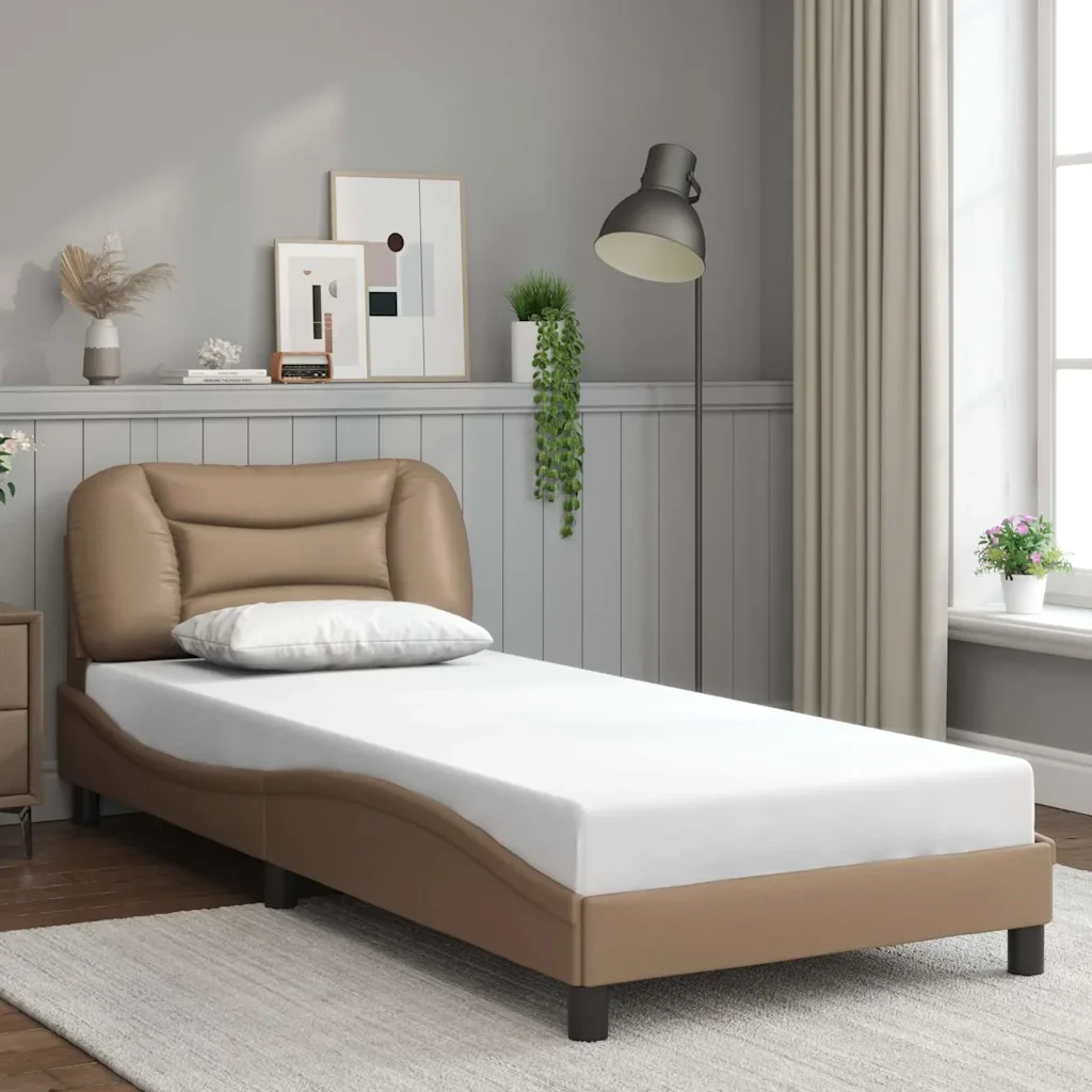 Letto singolo | Letto per adulti | Giroletto senza Materasso Hvar Cappuccino 90x200 cm in Similpelle - Image 2