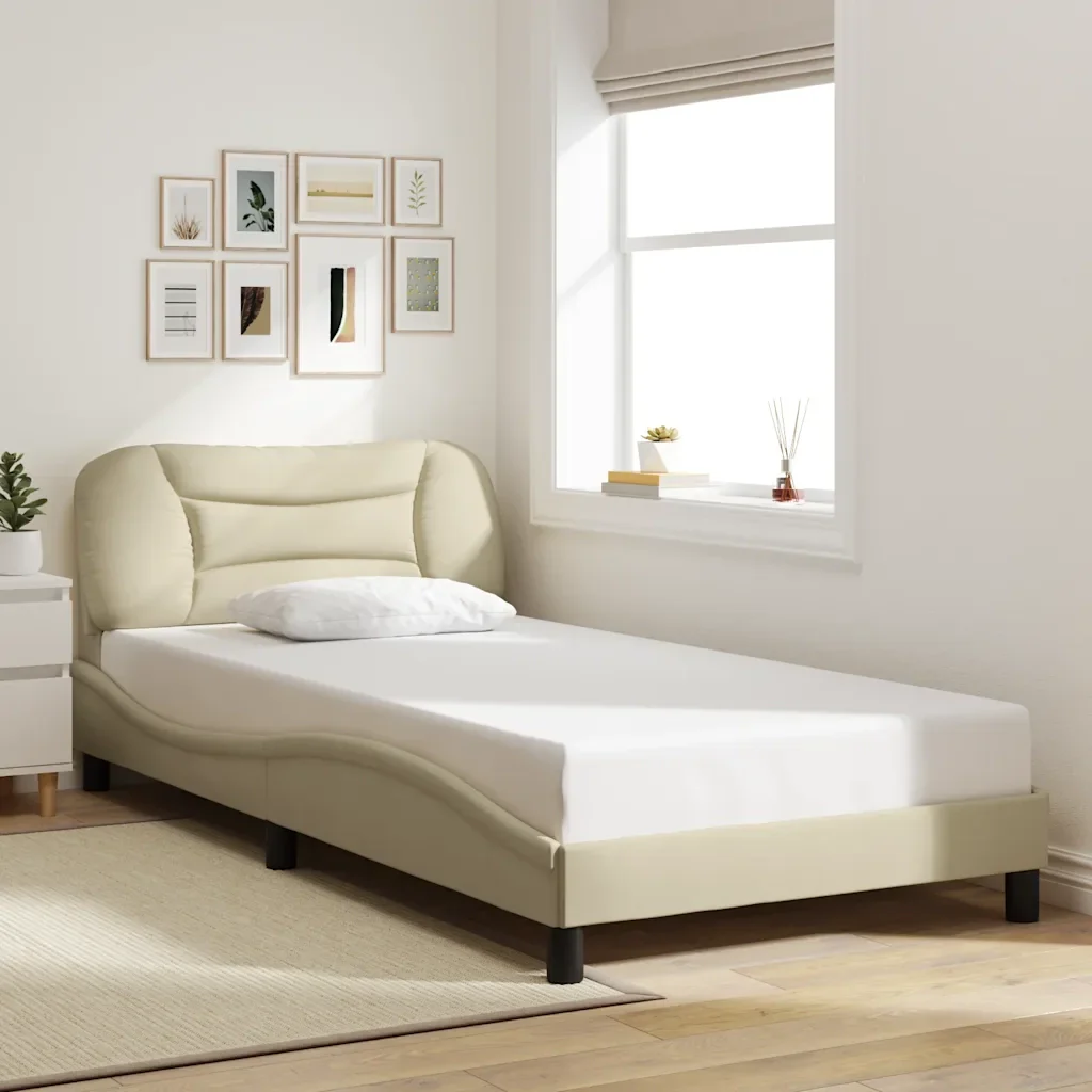 Letto singolo | Letto per adulti | Giroletto senza Materasso Hvar Crema 100x200 cm in Tessuto - Image 2