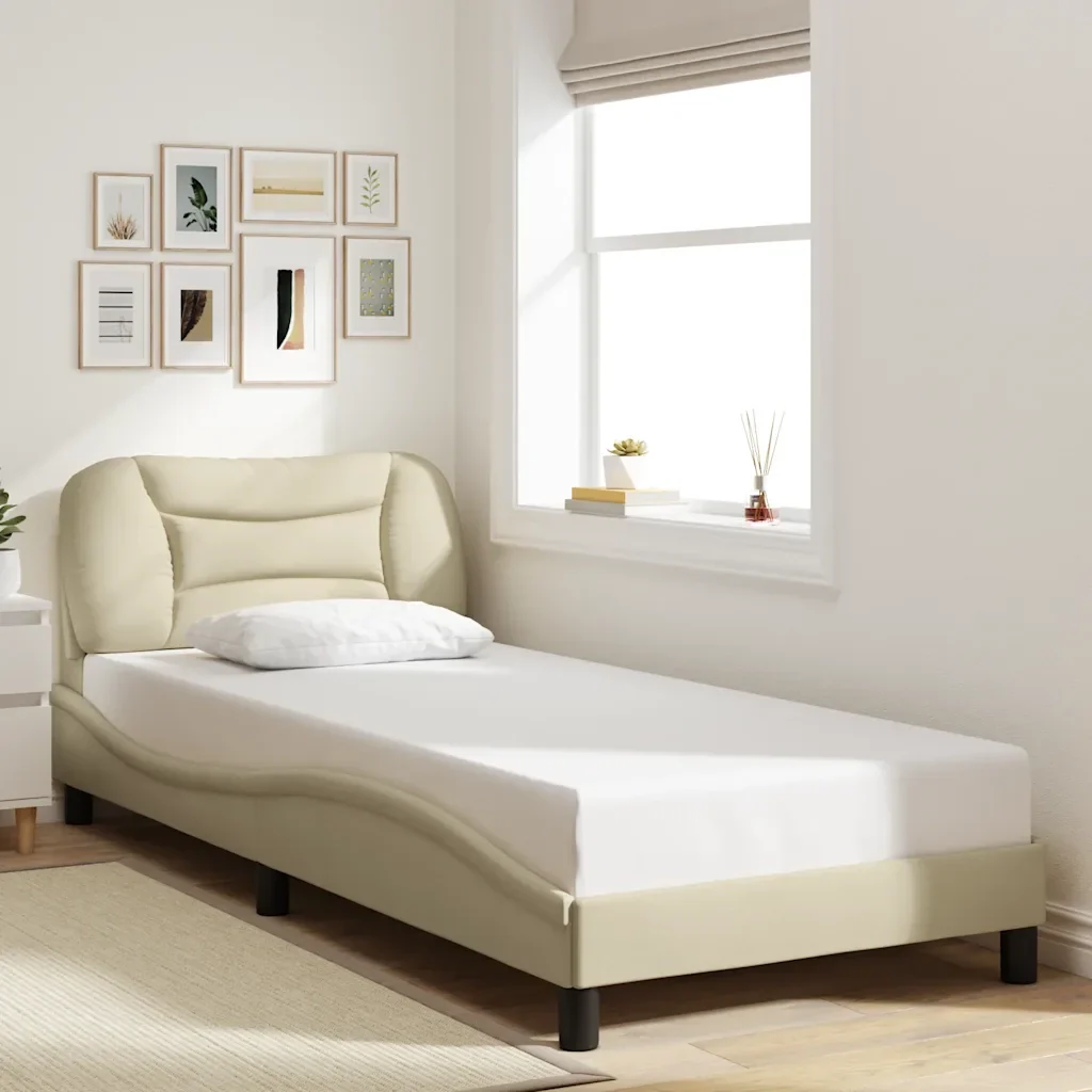 Letto singolo | Letto per adulti | Giroletto senza Materasso Hvar Crema 90x200 cm in Tessuto - Image 2