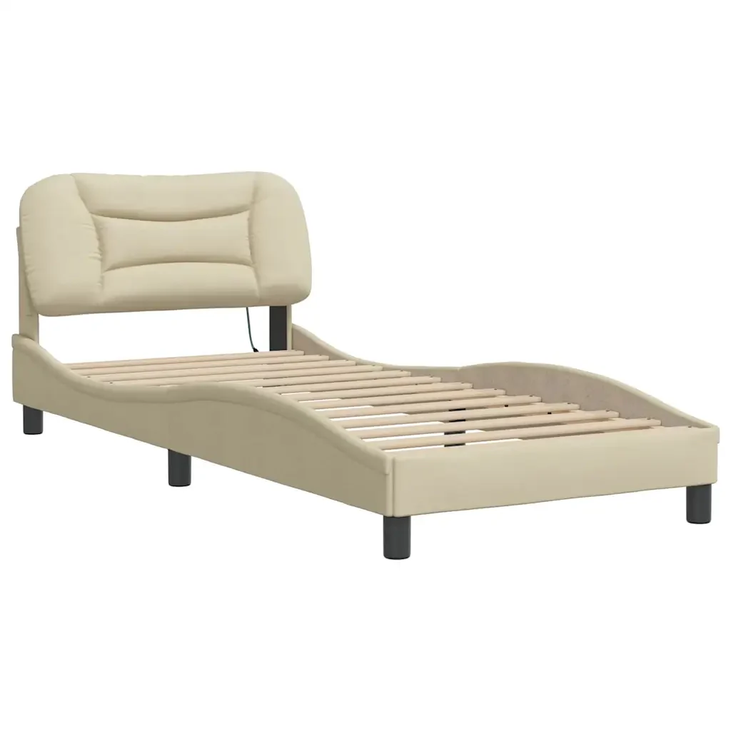 Letto singolo | Letto per adulti | Giroletto senza Materasso Hvar Crema 90x200 cm in Tessuto - Image 3