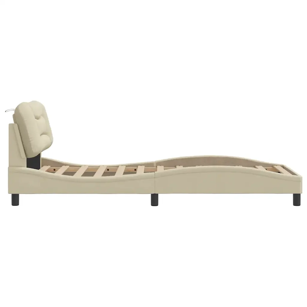 Letto singolo | Letto per adulti | Giroletto senza Materasso Hvar Crema 90x200 cm in Tessuto - Image 5