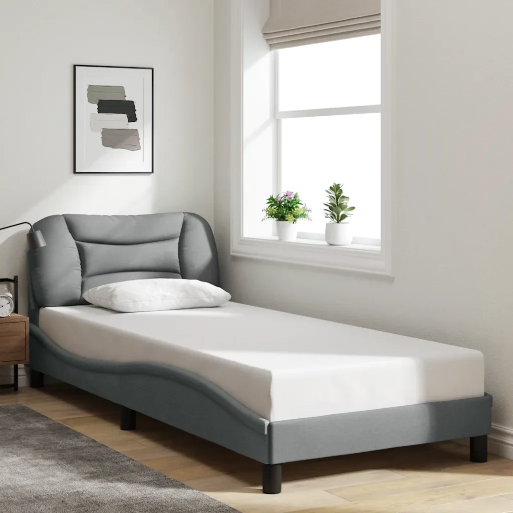 Letto singolo | Letto per adulti | Giroletto senza Materasso Hvar Grigio Chiaro 90x190 cm Tessuto - Image 2