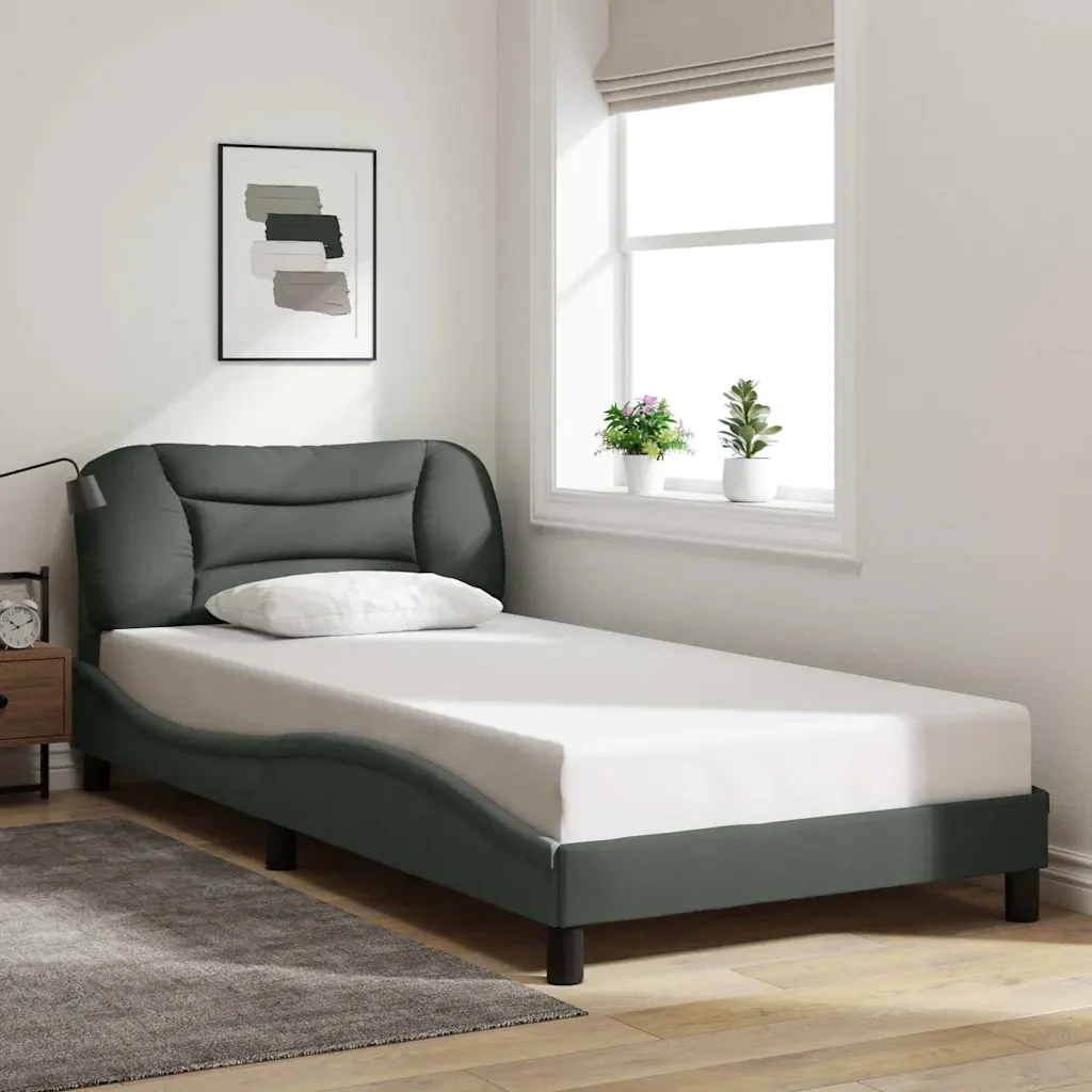 Letto singolo | Letto per adulti | Giroletto senza Materasso Hvar Grigio Scuro 100x200 cm Tessuto - Image 2