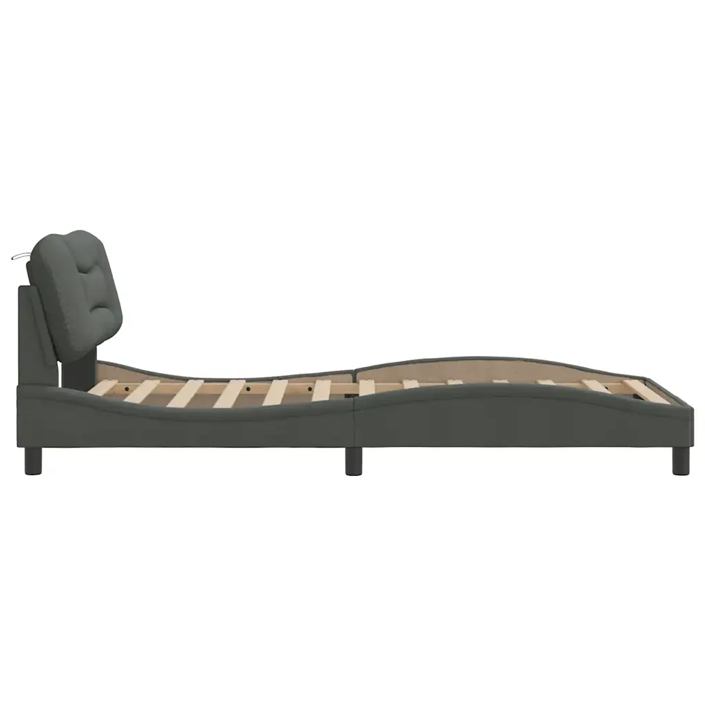 Letto singolo | Letto per adulti | Giroletto senza Materasso Hvar Grigio Scuro 100x200 cm Tessuto - Image 5
