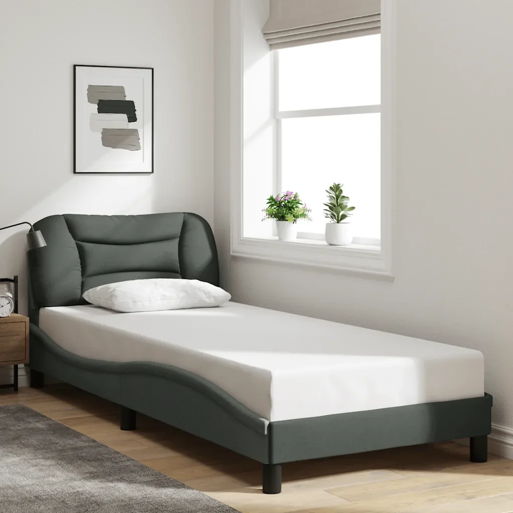 Letto singolo | Letto per adulti | Giroletto senza Materasso Hvar Grigio Scuro 80x200 cm Tessuto - Image 2