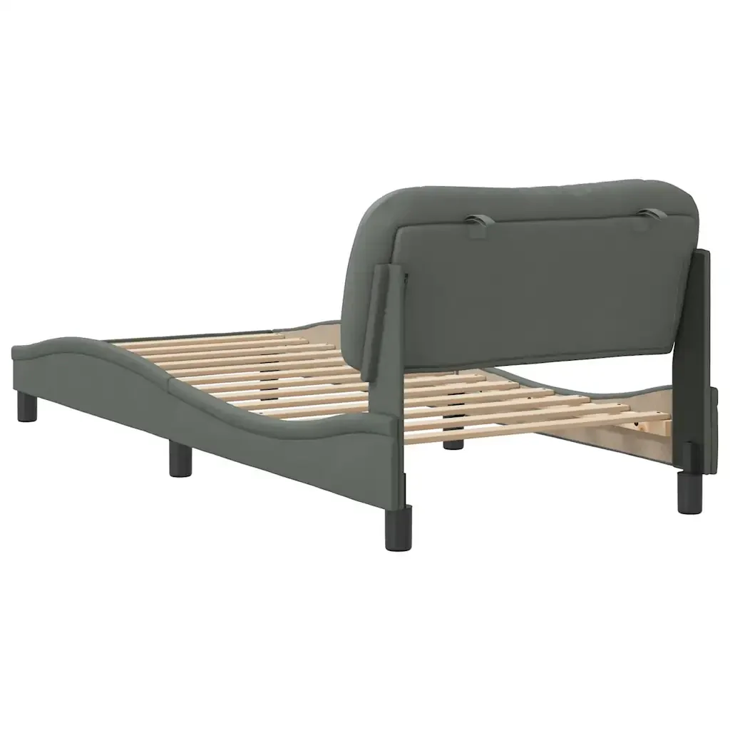 Letto singolo | Letto per adulti | Giroletto senza Materasso Hvar Grigio Scuro 90x190 cm Tessuto - Image 6
