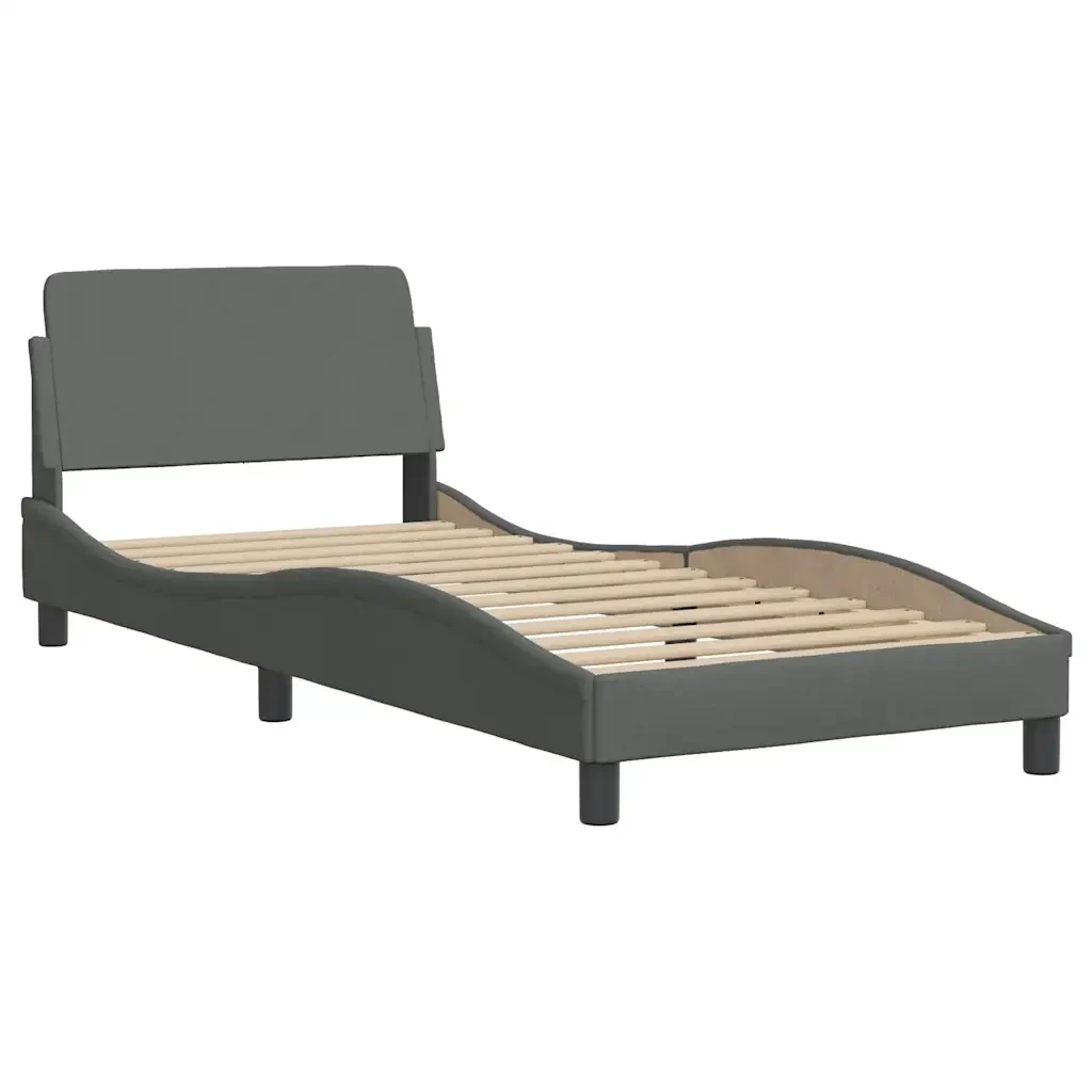 Letto singolo | Letto per adulti | Giroletto senza Materasso Hvar Grigio Scuro 90x190 cm Tessuto - Image 7