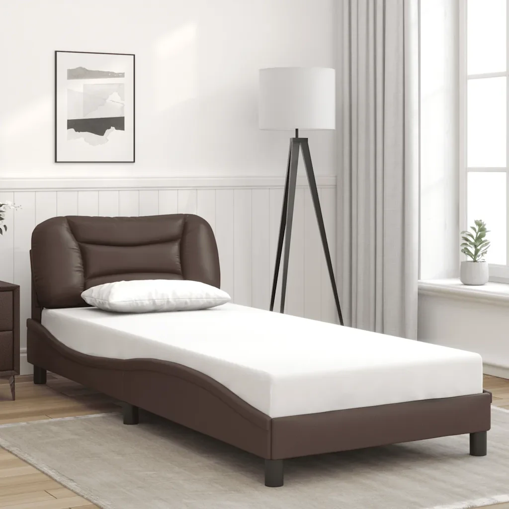 Letto singolo | Letto per adulti | Giroletto senza Materasso Hvar Marrone 90x200 cm in Similpelle - Image 2