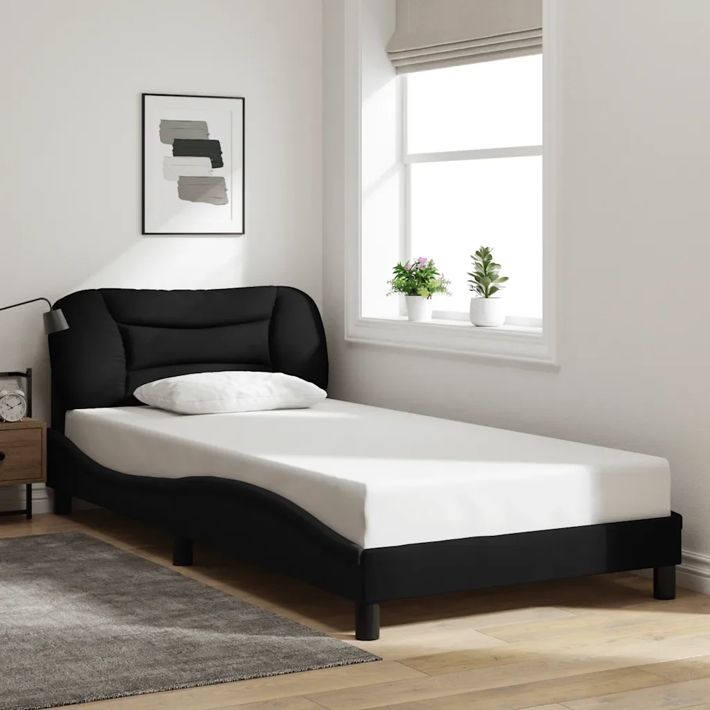 Letto singolo | Letto per adulti | Giroletto senza Materasso Hvar Nero 100x200 cm in Tessuto - Image 2