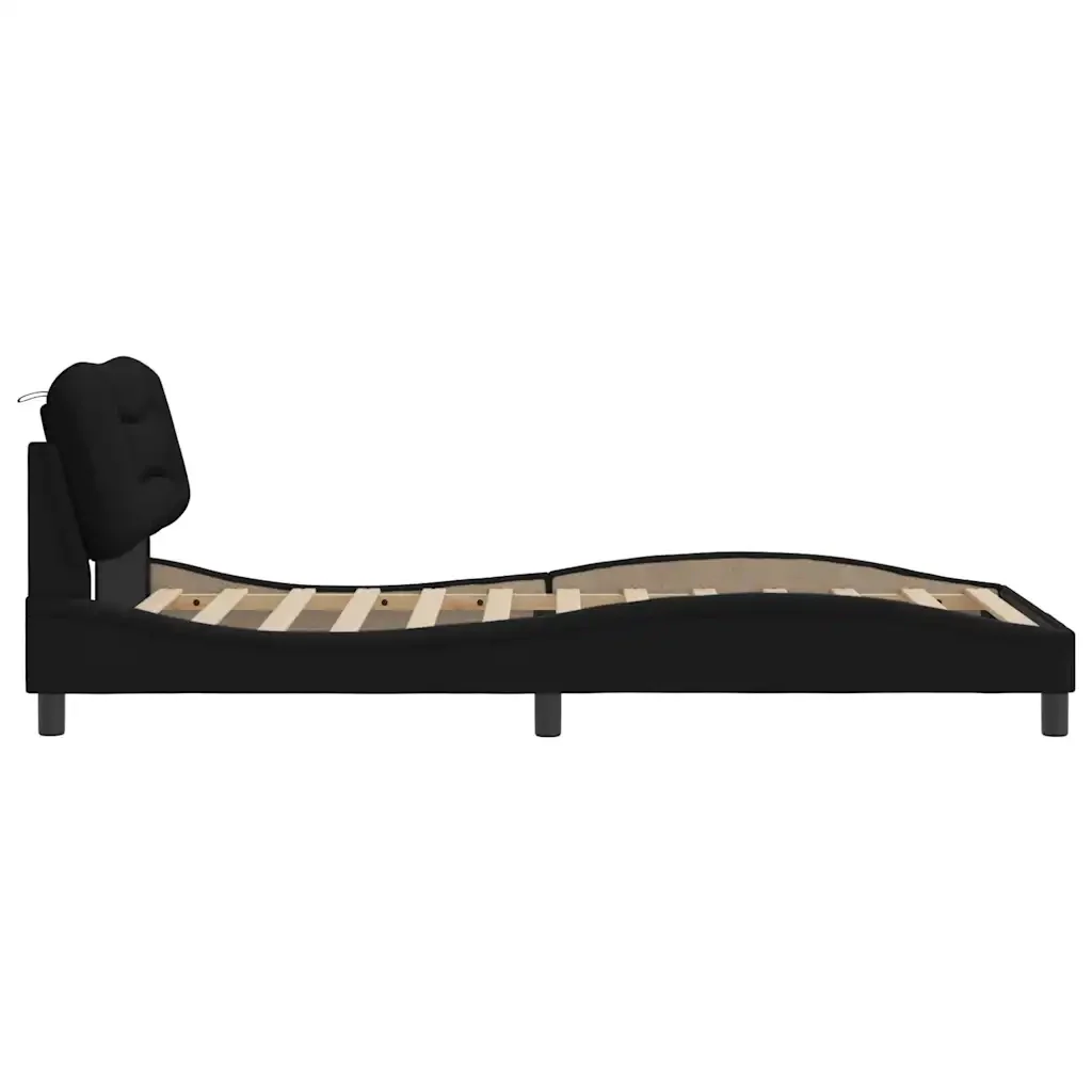 Letto singolo | Letto per adulti | Giroletto senza Materasso Hvar Nero 100x200 cm in Tessuto - Image 5