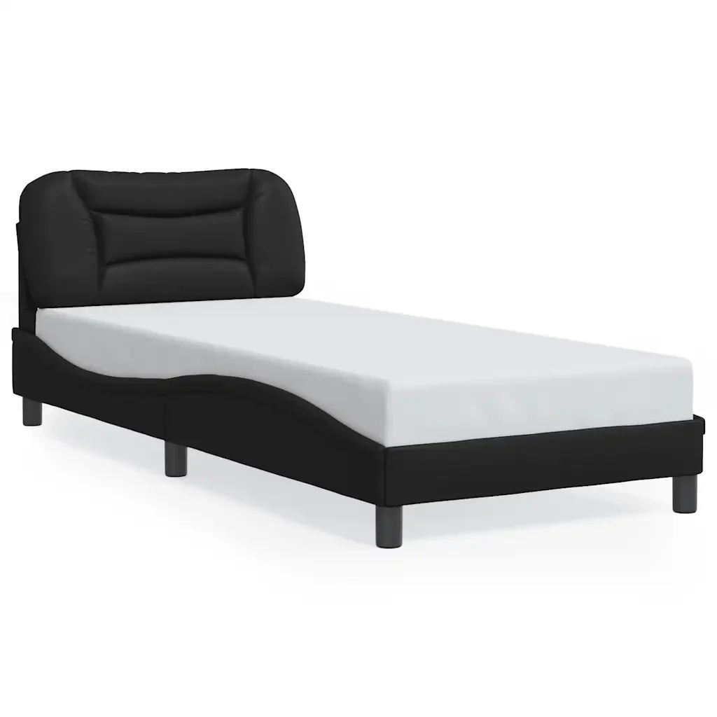 Letto singolo | Letto per adulti | Giroletto senza Materasso Hvar Nero 80x200 cm in Similpelle