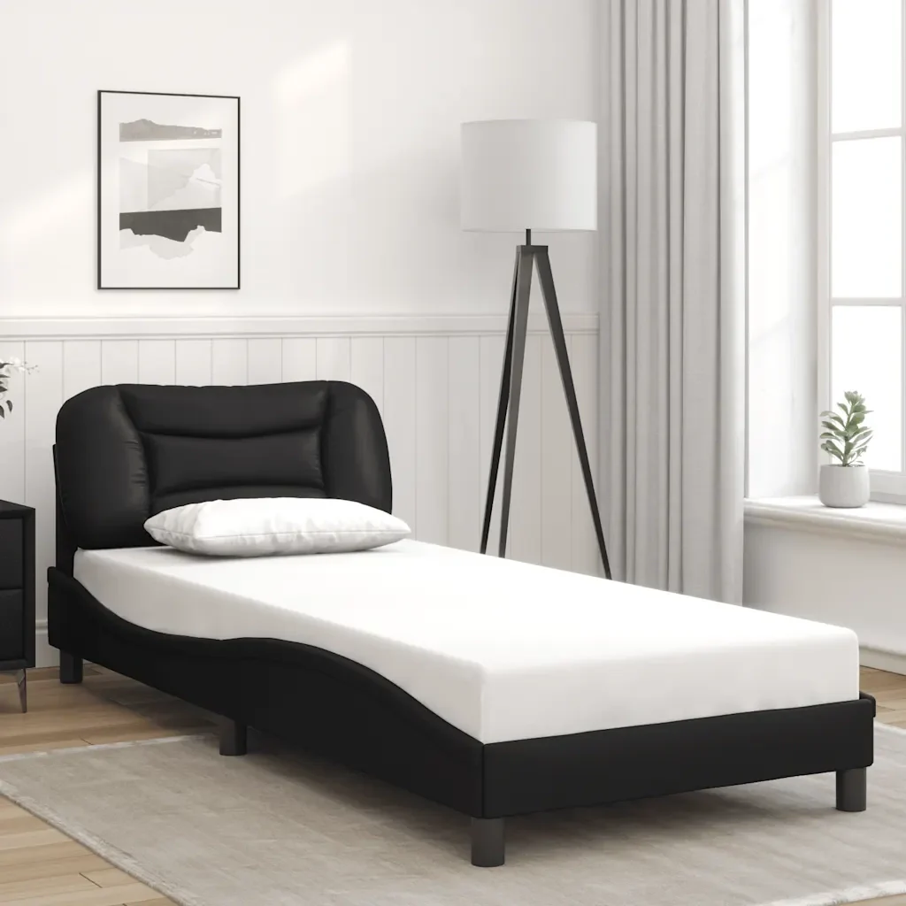 Letto singolo | Letto per adulti | Giroletto senza Materasso Hvar Nero 90x190 cm in Similpelle - Image 2