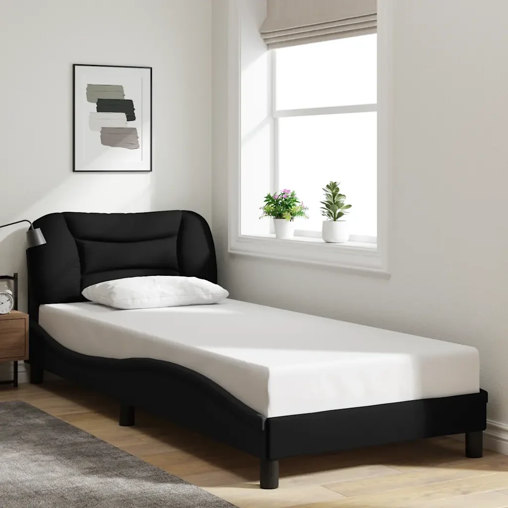 Letto singolo | Letto per adulti | Giroletto senza Materasso Hvar Nero 90x200 cm in Tessuto - Image 2