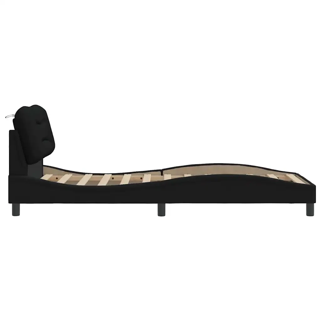 Letto singolo | Letto per adulti | Giroletto senza Materasso Hvar Nero 90x200 cm in Tessuto - Image 5