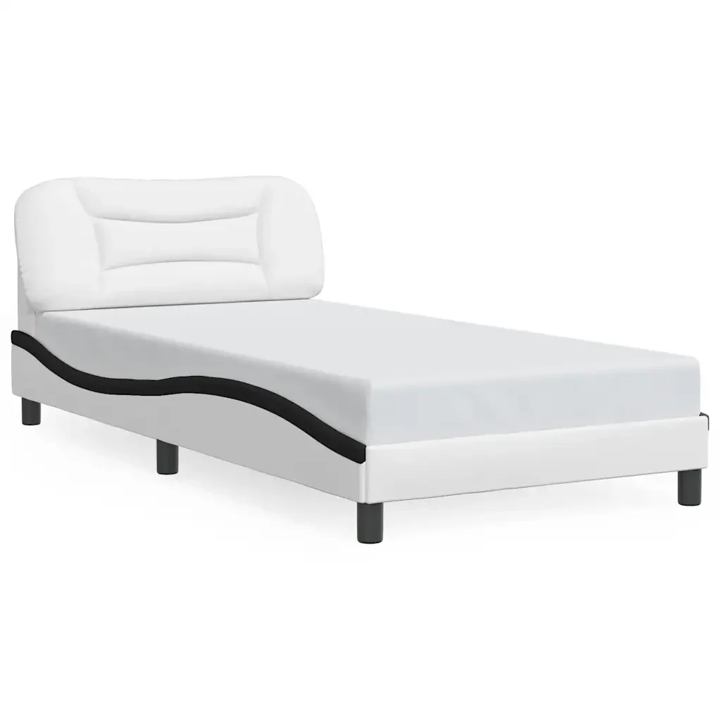 Letto singolo | Letto per adulti | Giroletto senza Materasso Hvar Nero e Bianco 100x200 cm in Similpelle