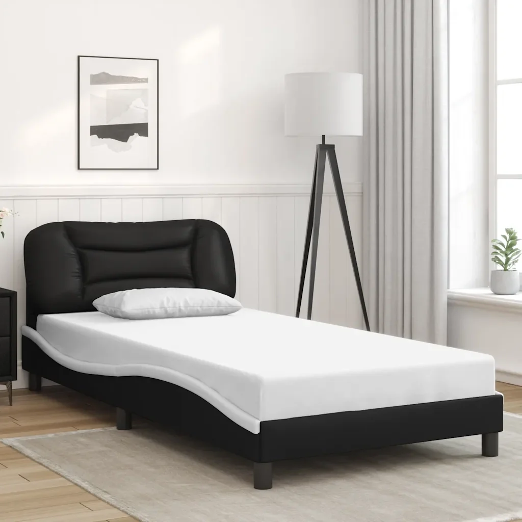 Letto singolo | Letto per adulti | Giroletto senza Materasso Hvar Nero e Bianco 100x200 cm in Similpelle - Image 2