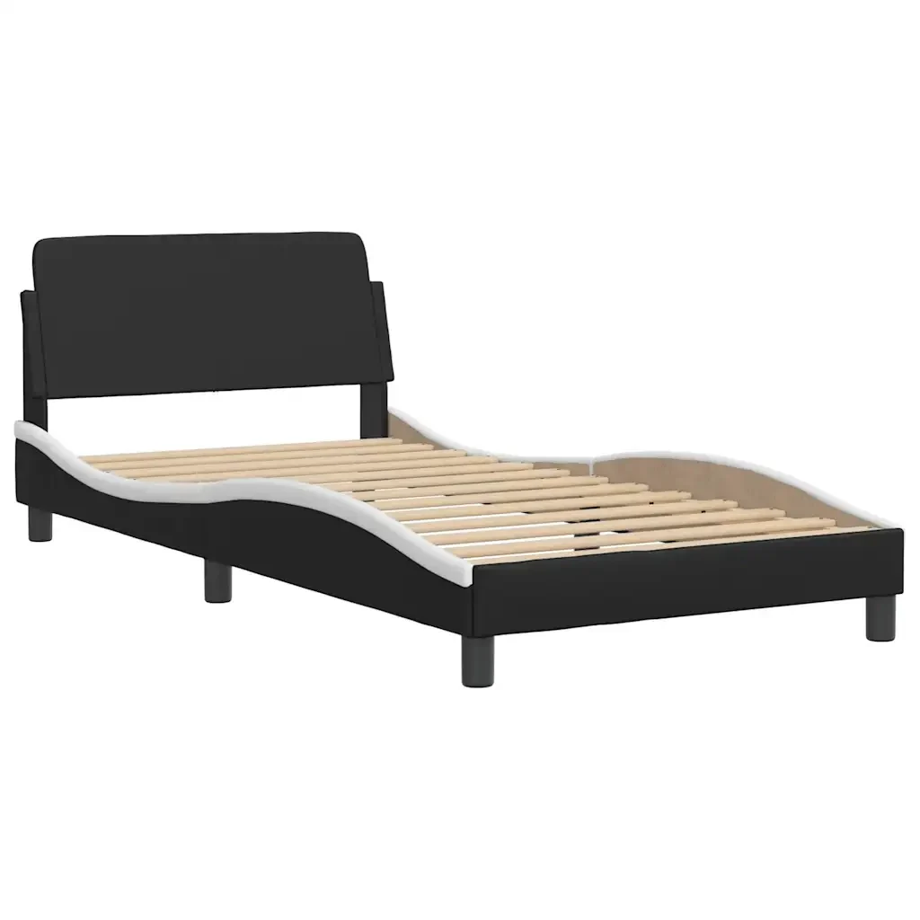 Letto singolo | Letto per adulti | Giroletto senza Materasso Hvar Nero e Bianco 100x200 cm in Similpelle - Image 5