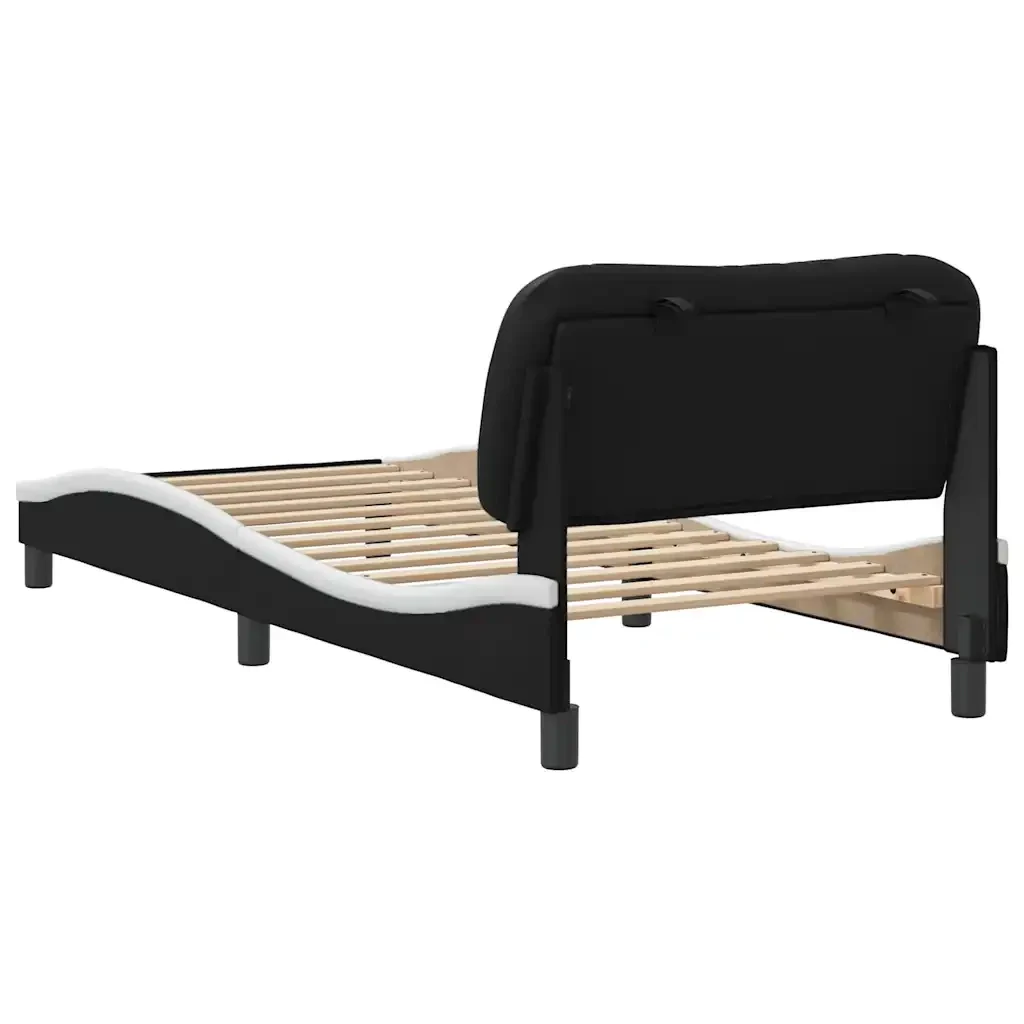 Letto singolo | Letto per adulti | Giroletto senza Materasso Hvar Nero e Bianco 80x200 cm in Similpelle - Image 6
