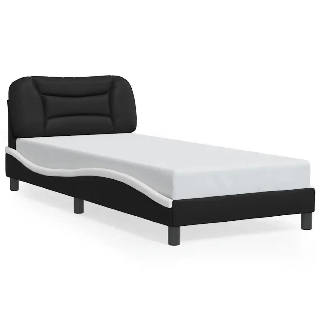 Letto singolo | Letto per adulti | Giroletto senza Materasso Hvar Nero e Bianco 90x190 cm in Similpelle