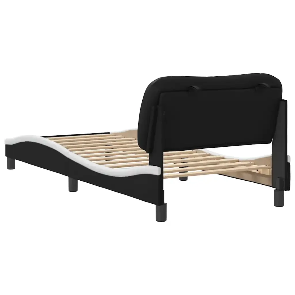 Letto singolo | Letto per adulti | Giroletto senza Materasso Hvar Nero e Bianco 90x190 cm in Similpelle - Image 6
