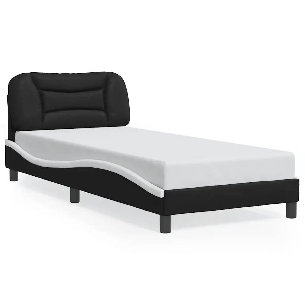 Letto singolo | Letto per adulti | Giroletto senza Materasso Hvar Nero e Bianco 90x200 cm in Similpelle