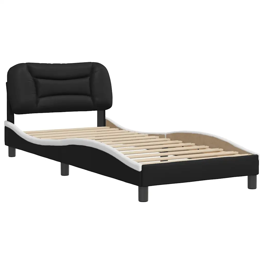 Letto singolo | Letto per adulti | Giroletto senza Materasso Hvar Nero e Bianco 90x200 cm in Similpelle - Image 3