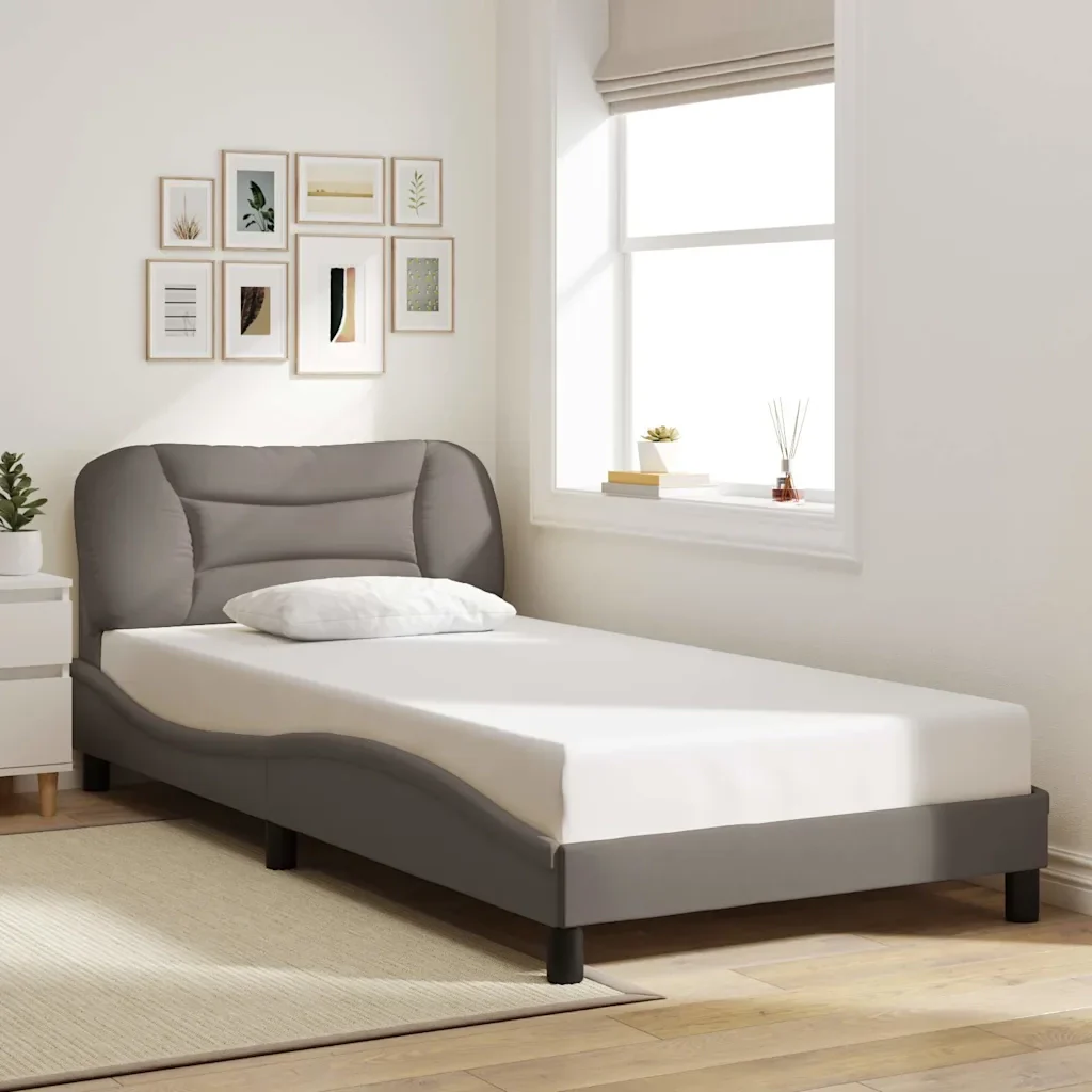 Letto singolo | Letto per adulti | Giroletto senza Materasso Hvar Tortora 100x200 cm in Tessuto - Image 2