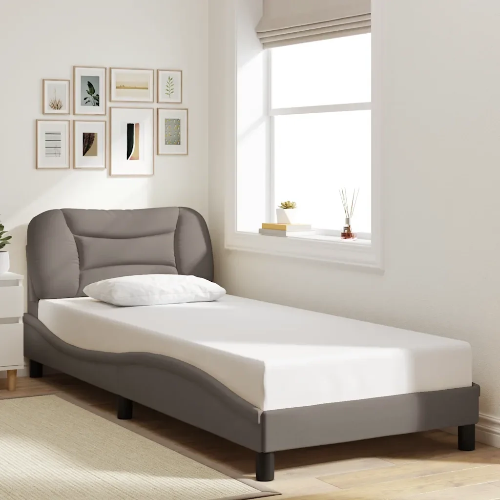 Letto singolo | Letto per adulti | Giroletto senza Materasso Hvar Tortora 90x190 cm Tessuto - Image 2