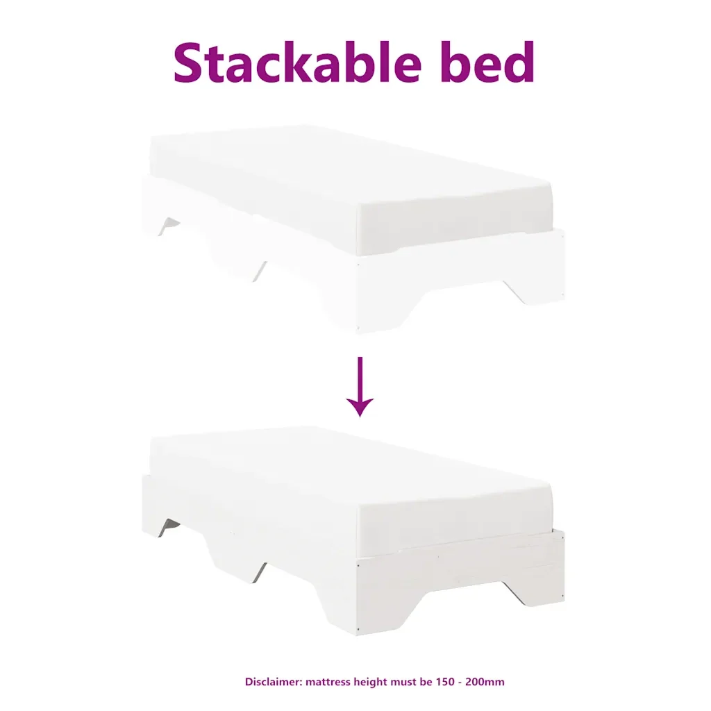 Letto singolo | Letto per adulti | Giroletto senza Materasso Impilabile Bianco 90x190 cm Legno - Image 8