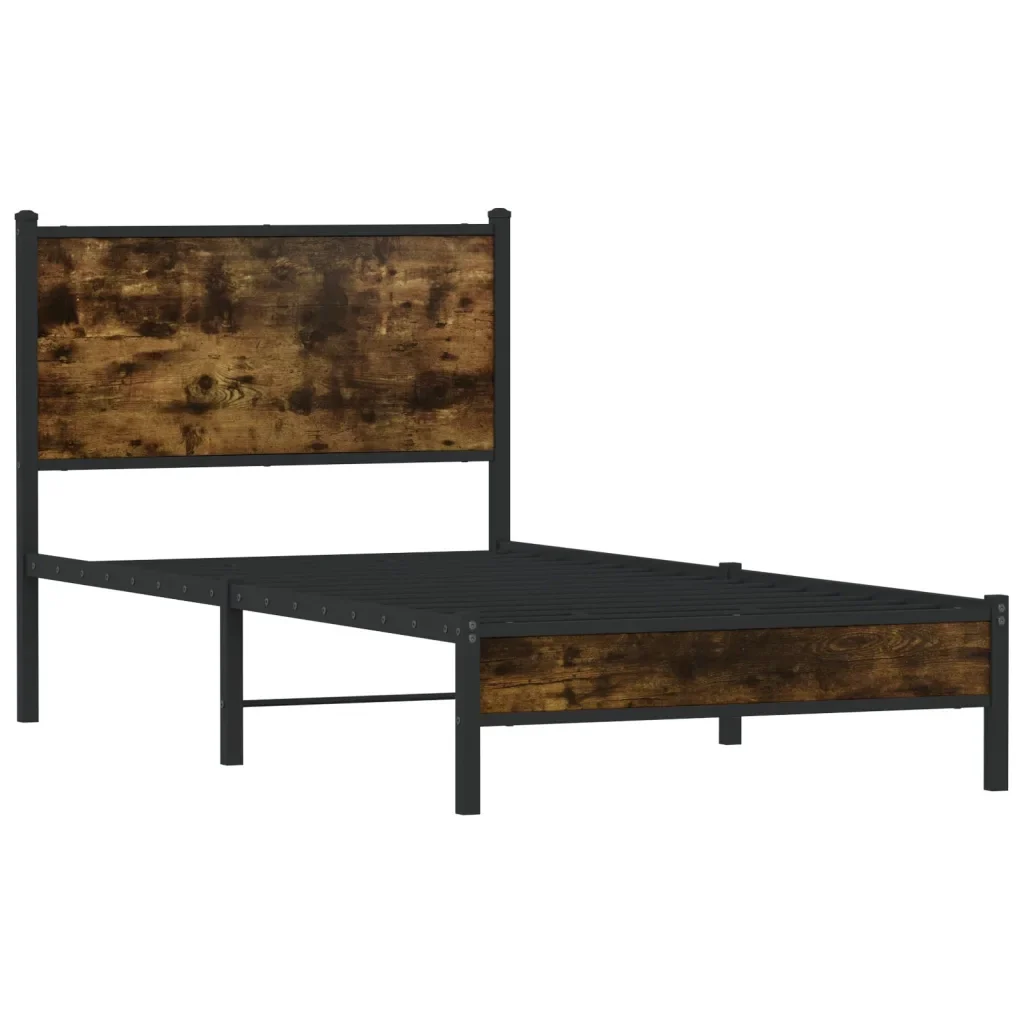 Letto singolo | Letto per adulti | Giroletto senza Materasso in Metallo Rovere Fumo 75x190 cm - Image 4