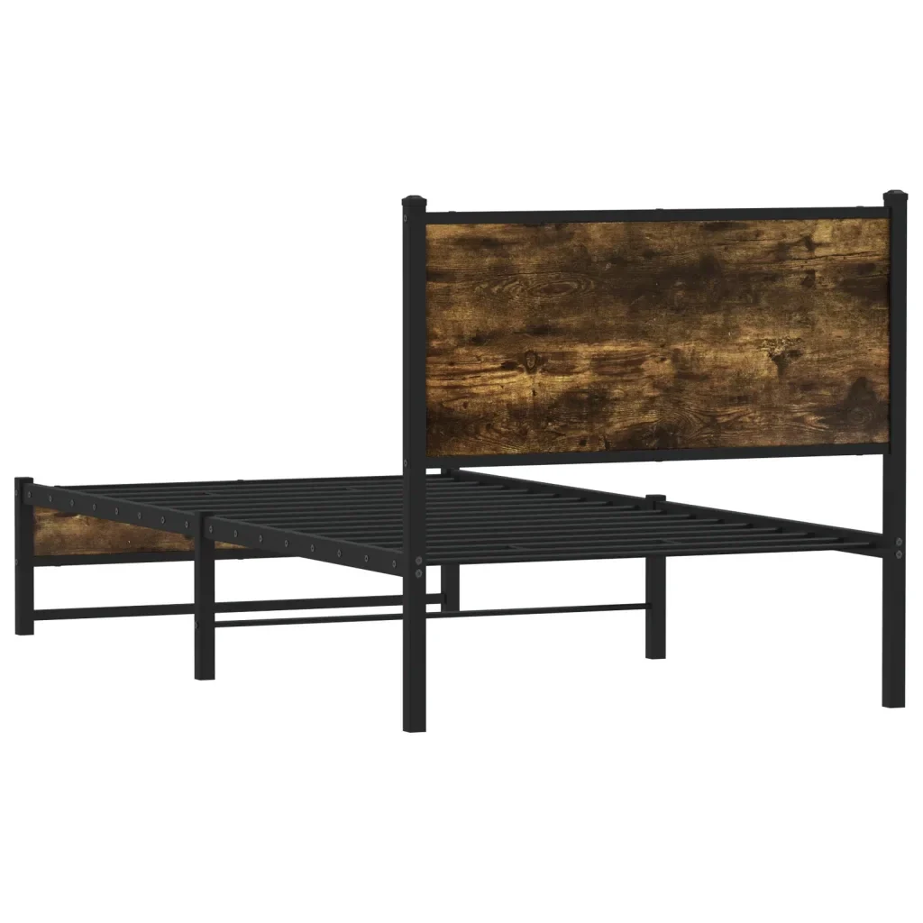Letto singolo | Letto per adulti | Giroletto senza Materasso in Metallo Rovere Fumo 75x190 cm - Image 7