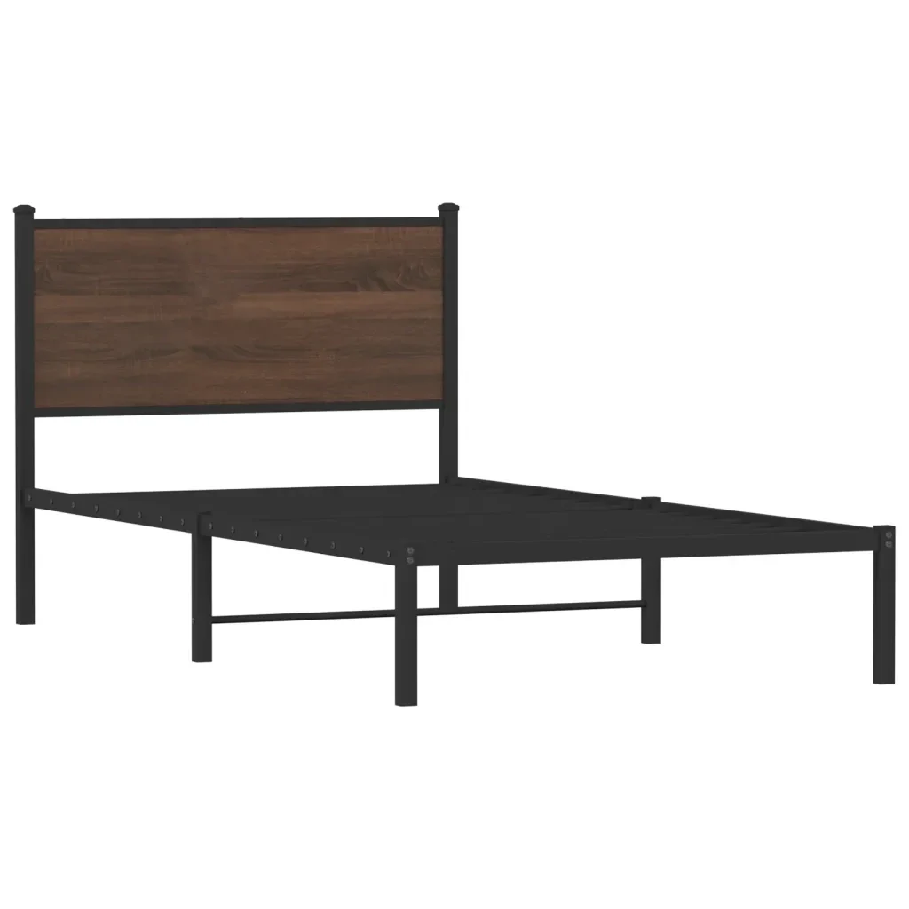 Letto singolo | Letto per adulti | Giroletto senza Materasso in Metallo Rovere Marrone 100x190 cm - Image 4