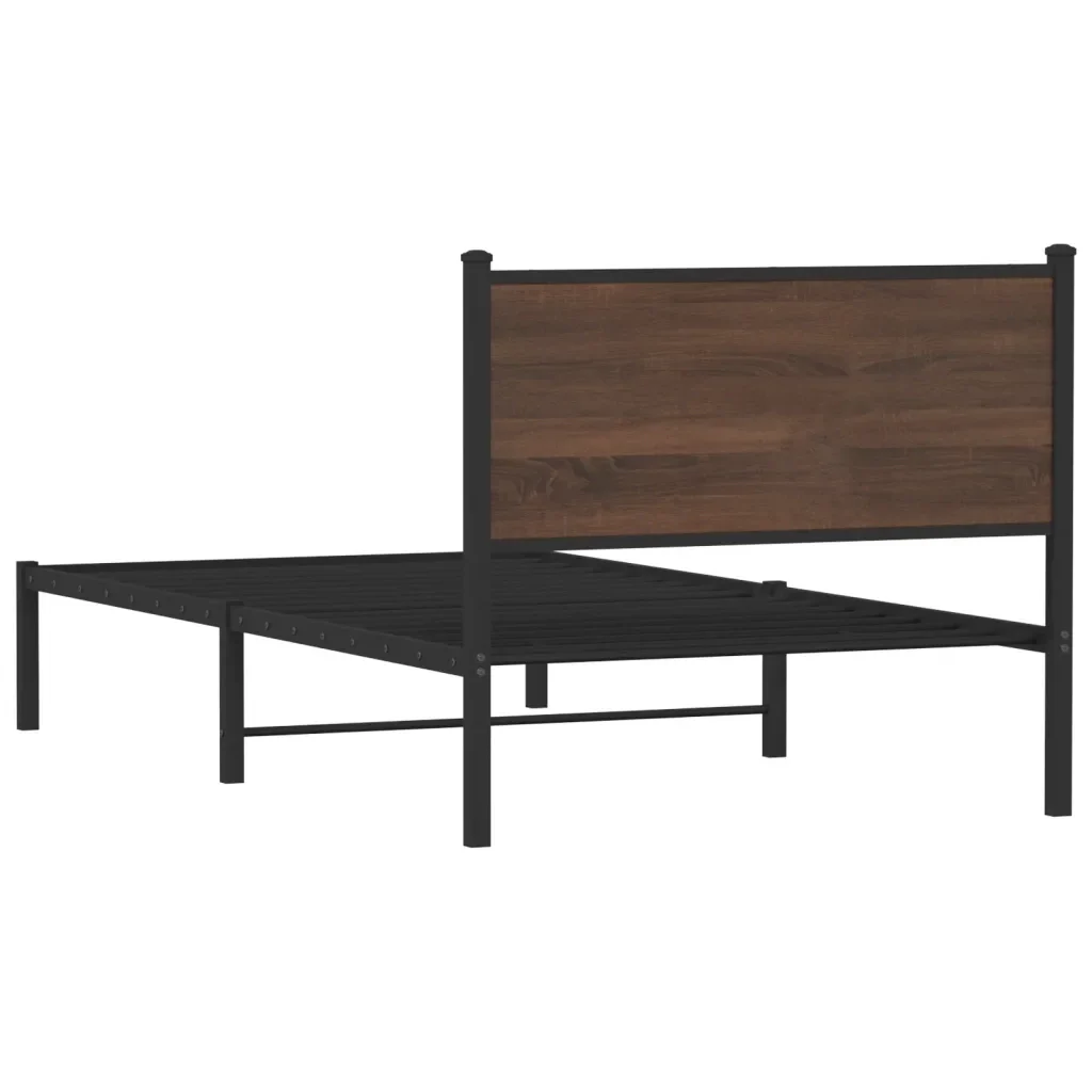 Letto singolo | Letto per adulti | Giroletto senza Materasso in Metallo Rovere Marrone 100x190 cm - Image 7