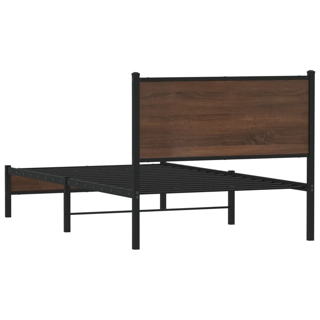 Letto singolo | Letto per adulti | Giroletto senza Materasso in Metallo Rovere Marrone 100x190 cm - Image 7