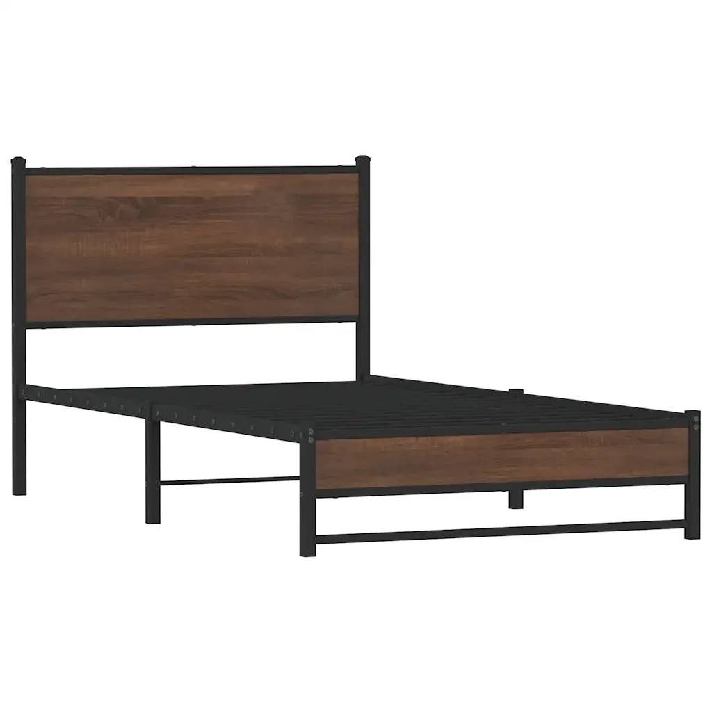 Letto singolo | Letto per adulti | Giroletto senza Materasso in Metallo Rovere Marrone 100x200 cm - Image 4