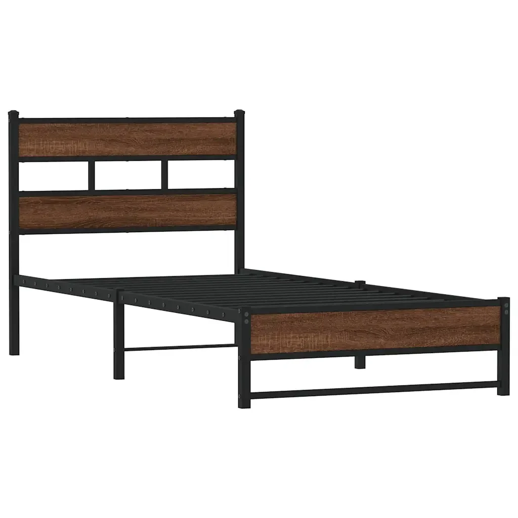 Letto singolo | Letto per adulti | Giroletto senza Materasso in Metallo Rovere Marrone 100x200 cm - Image 3