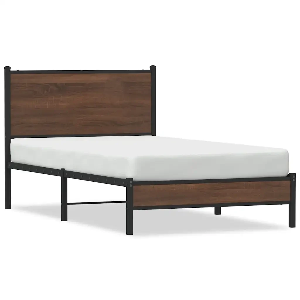 Letto singolo | Letto per adulti | Giroletto senza Materasso in Metallo Rovere Marrone 100x200 cm