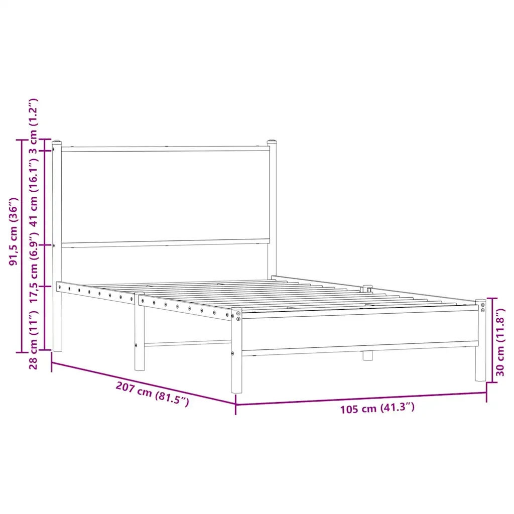 Letto singolo | Letto per adulti | Giroletto senza Materasso in Metallo Rovere Marrone 100x200 cm - Image 10