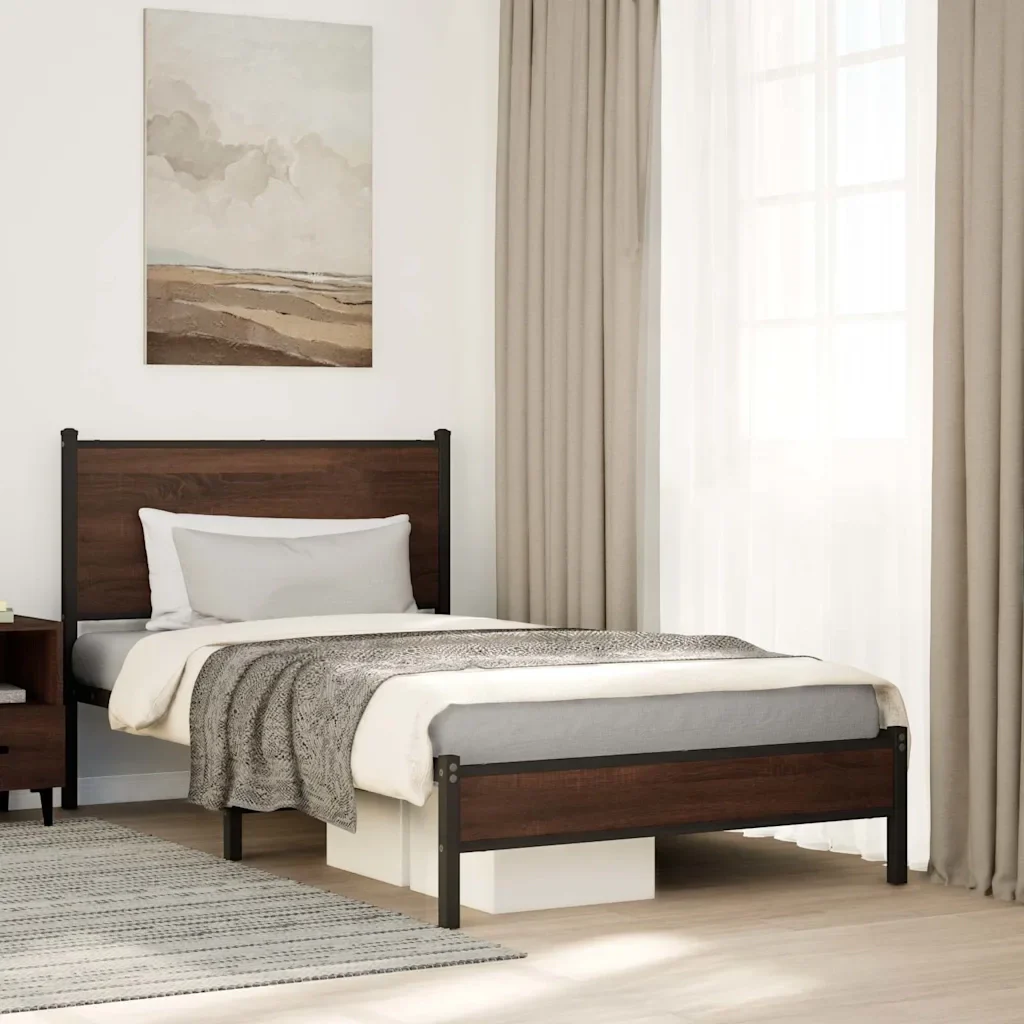 Letto singolo | Letto per adulti | Giroletto senza Materasso in Metallo Rovere Marrone 100x200 cm - Image 2