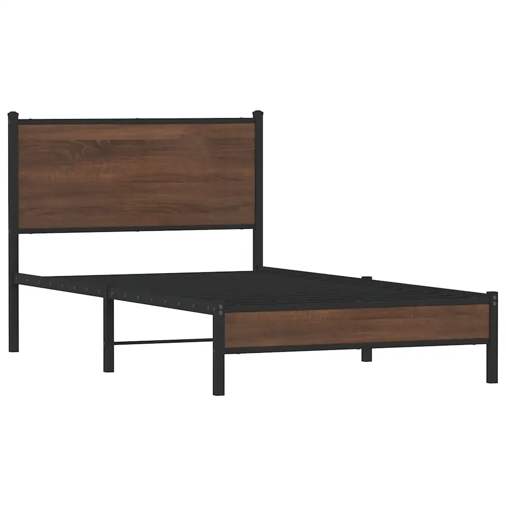 Letto singolo | Letto per adulti | Giroletto senza Materasso in Metallo Rovere Marrone 100x200 cm - Image 3