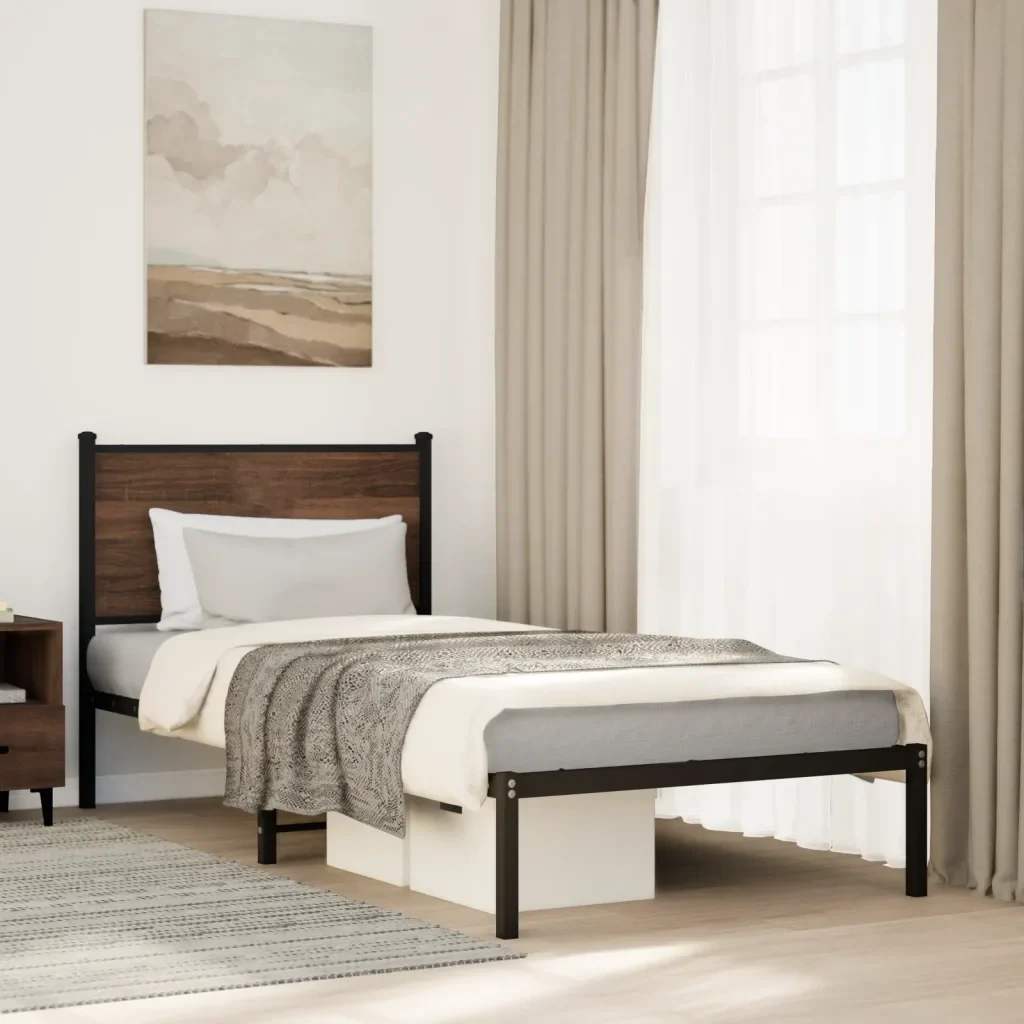 Letto singolo | Letto per adulti | Giroletto senza Materasso in Metallo Rovere Marrone 75x190 cm - Image 2