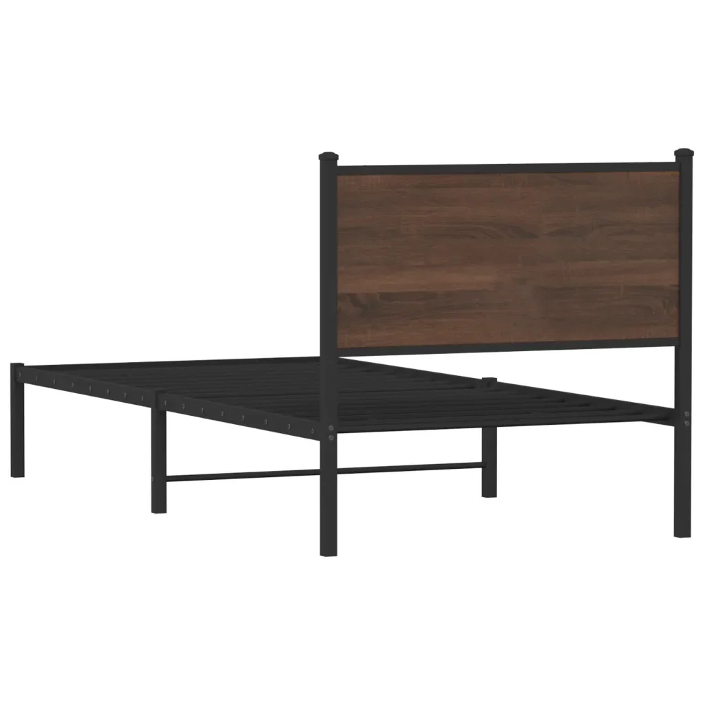 Letto singolo | Letto per adulti | Giroletto senza Materasso in Metallo Rovere Marrone 75x190 cm - Image 7