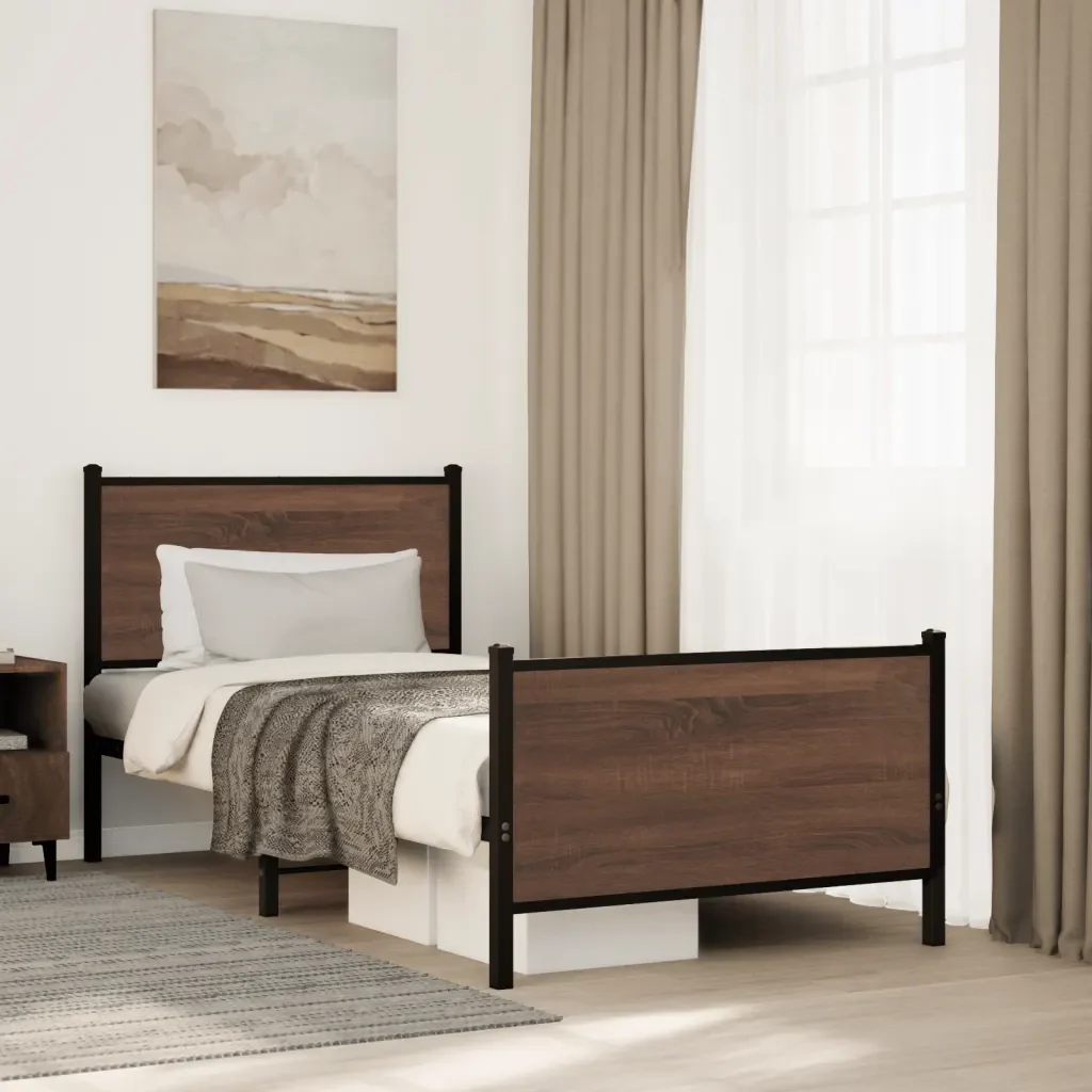 Letto singolo | Letto per adulti | Giroletto senza Materasso in Metallo Rovere Marrone 75x190 cm - Image 2