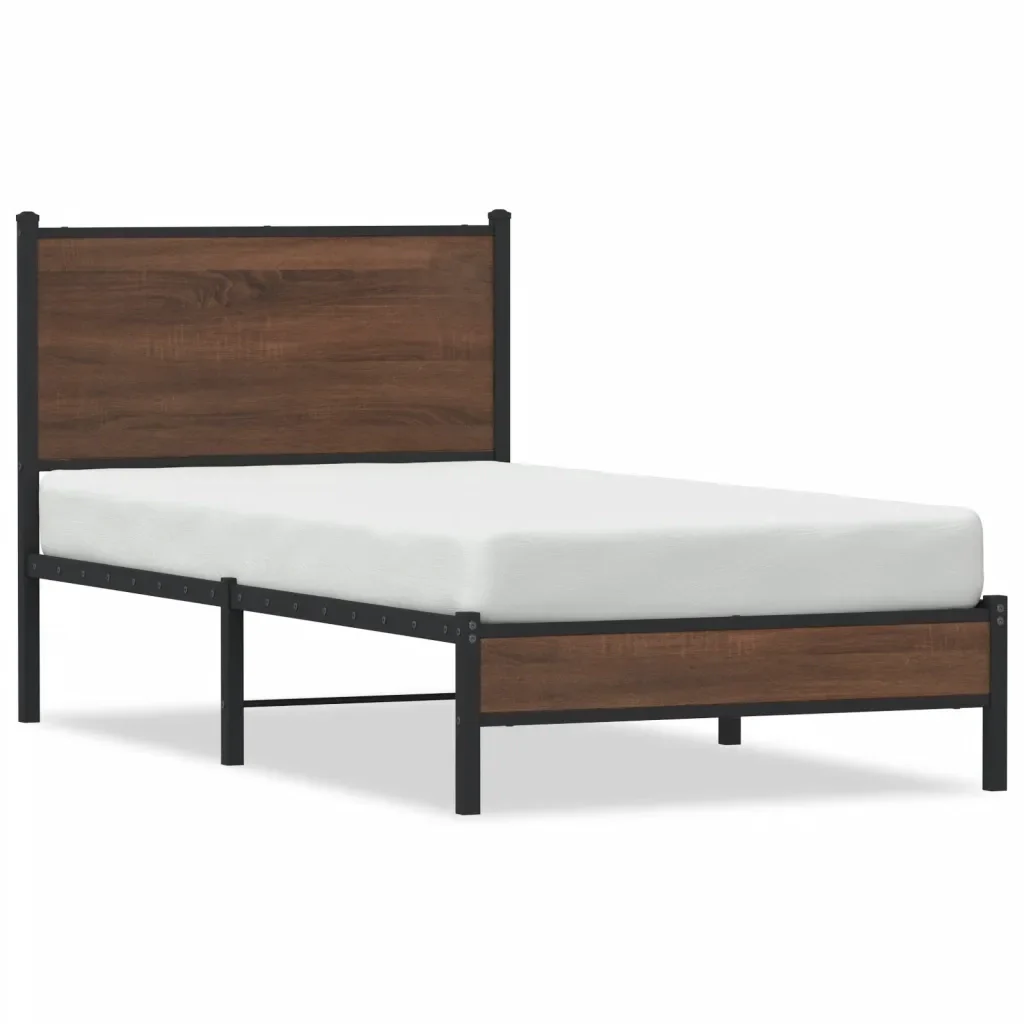 Letto singolo | Letto per adulti | Giroletto senza Materasso in Metallo Rovere Marrone 75x190 cm