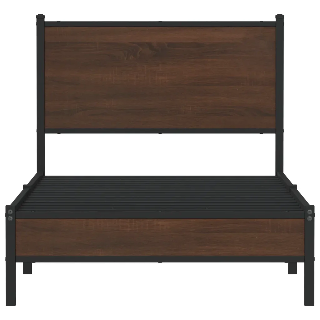 Letto singolo | Letto per adulti | Giroletto senza Materasso in Metallo Rovere Marrone 75x190 cm - Image 5